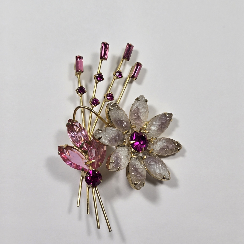 Juliana Gold-Tone Pink Floral Crystal Brooch